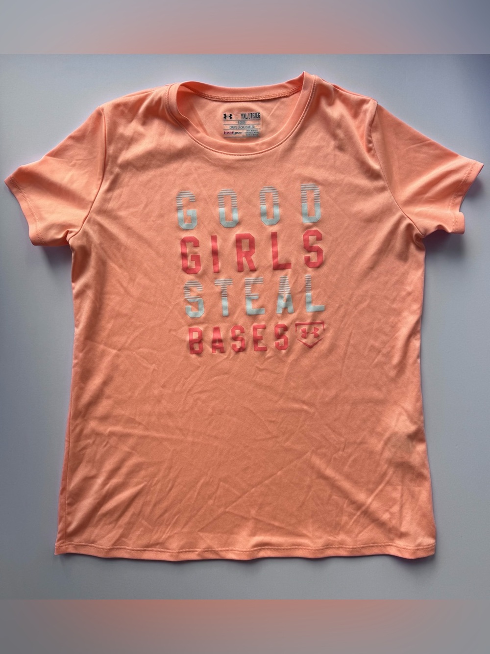 Under Armour Peach Graphic 'Good Girls Steal Bases' Tee Softball Shirt